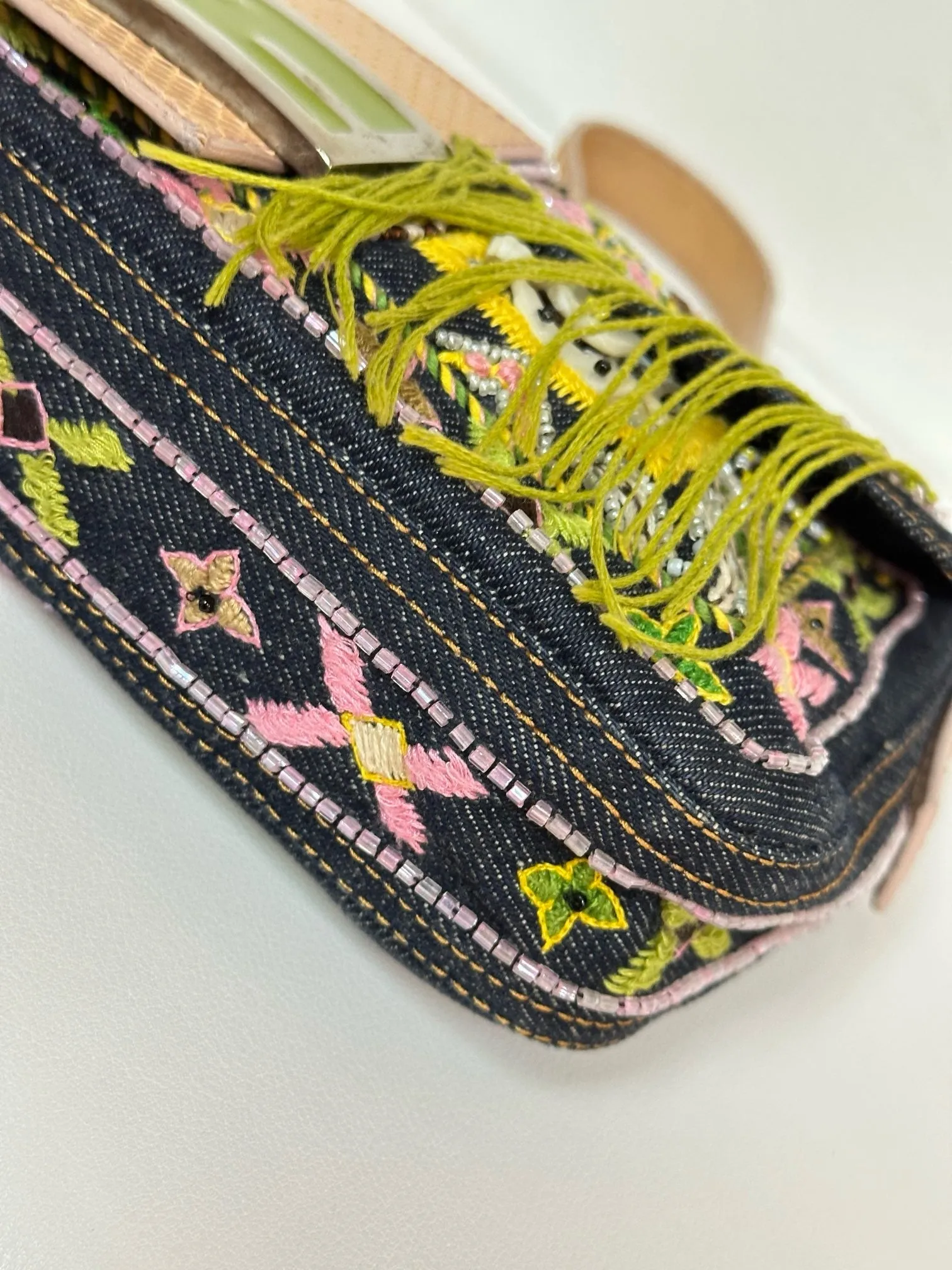 Fendi Denim Snakeskin Beaded Baguette Multicolor