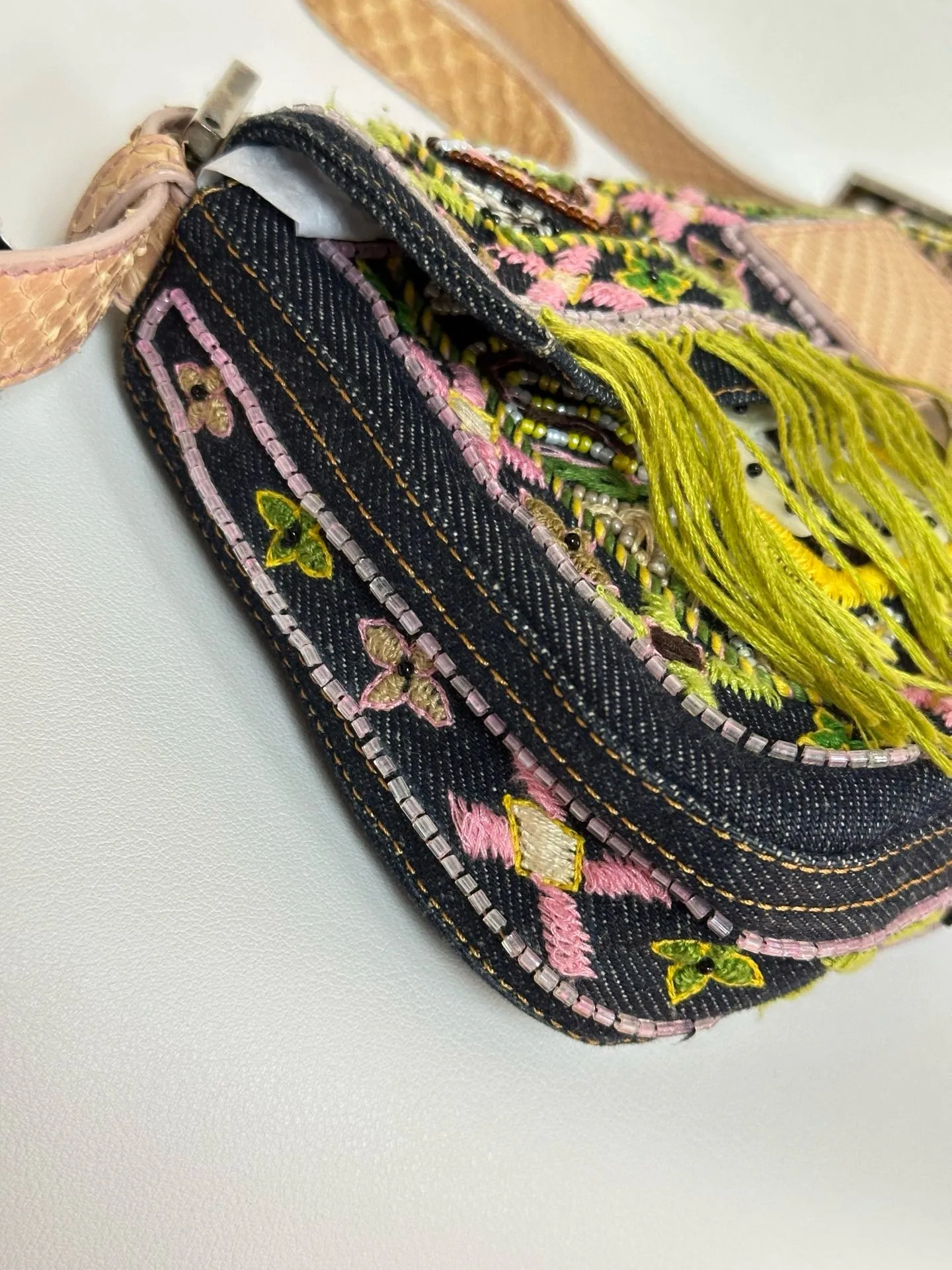 Fendi Denim Snakeskin Beaded Baguette Multicolor