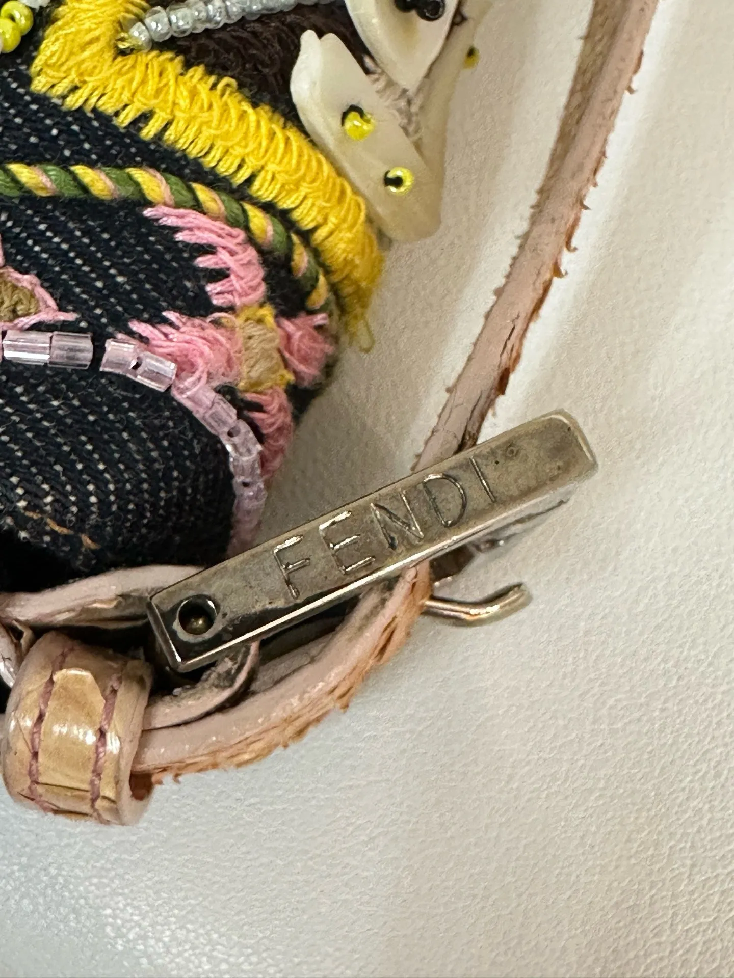 Fendi Denim Snakeskin Beaded Baguette Multicolor