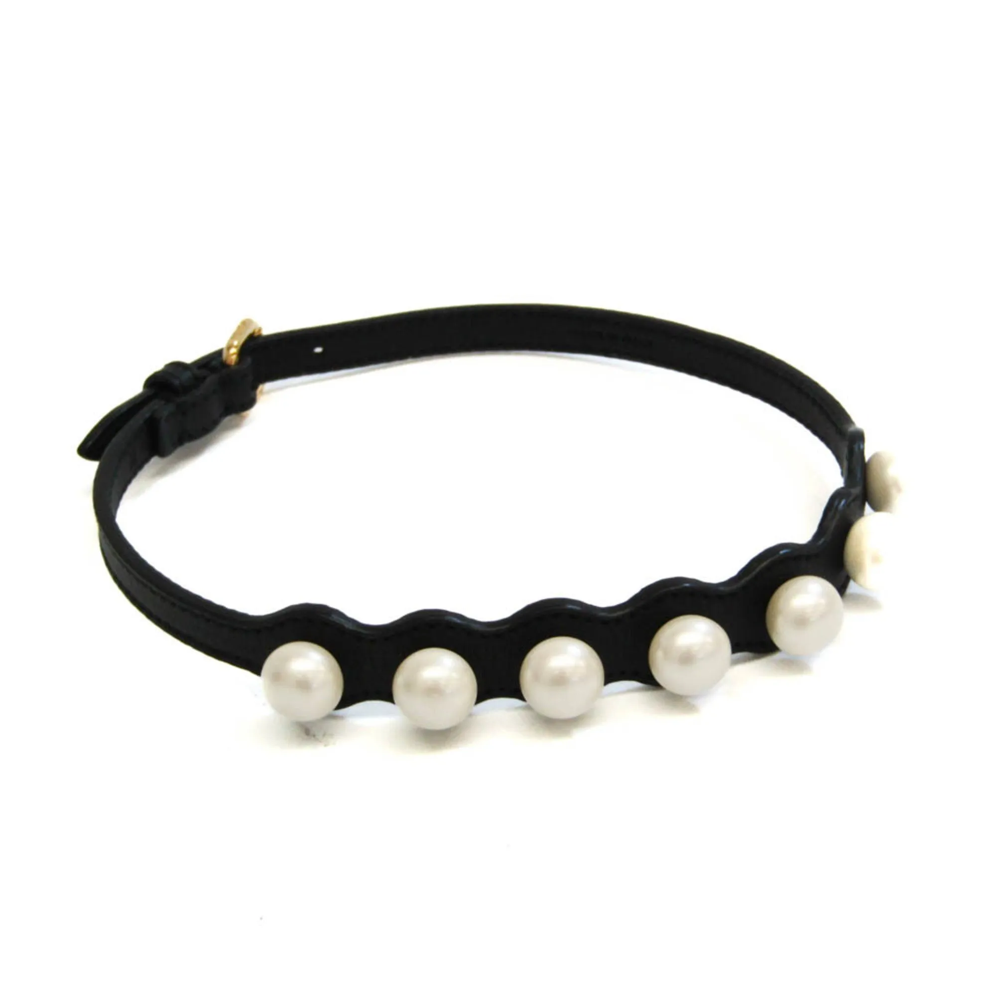 FENDI Faux Pearl Choker Leather,Metal Bangle Black,Gold