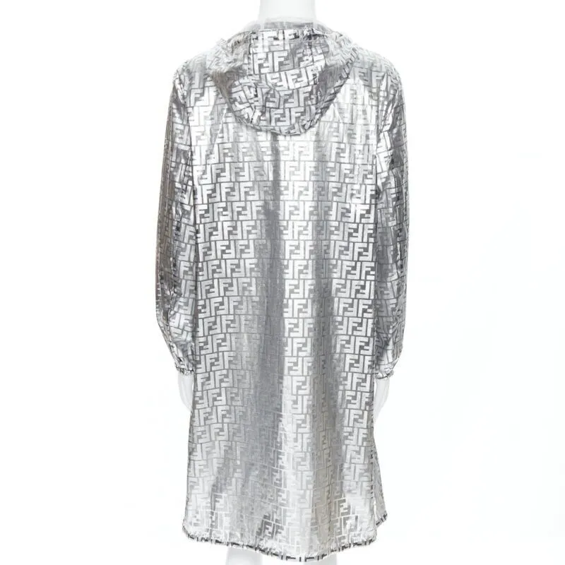 FENDI Nicki Minaj Prints On metallic silver FF Zucca monogram anorak coat L