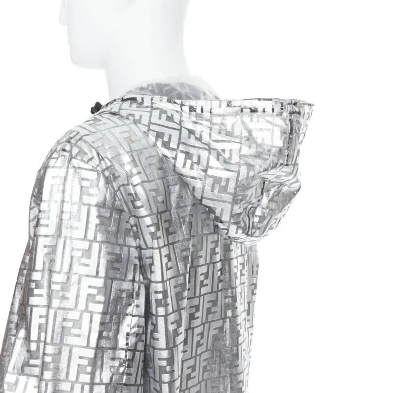FENDI Nicki Minaj Prints On metallic silver FF Zucca monogram anorak coat L