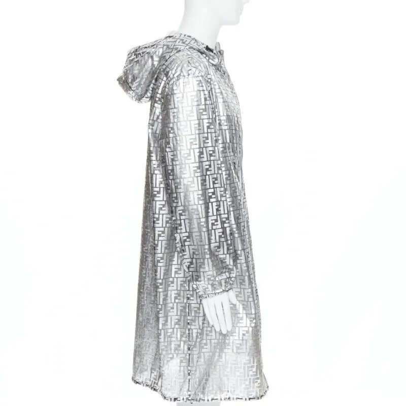 FENDI Nicki Minaj Prints On metallic silver FF Zucca monogram anorak coat L