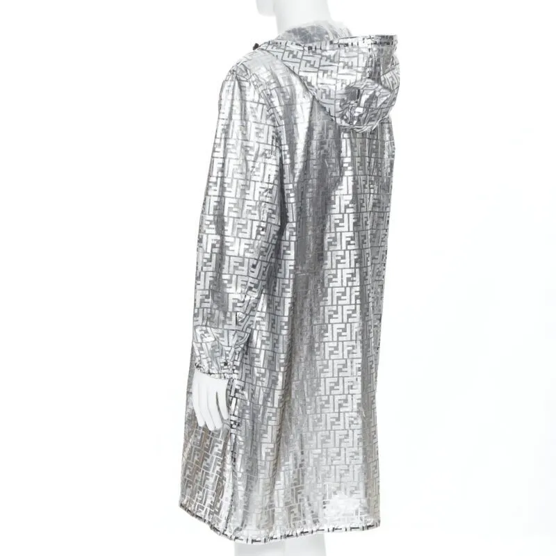 FENDI Nicki Minaj Prints On metallic silver FF Zucca monogram anorak coat L