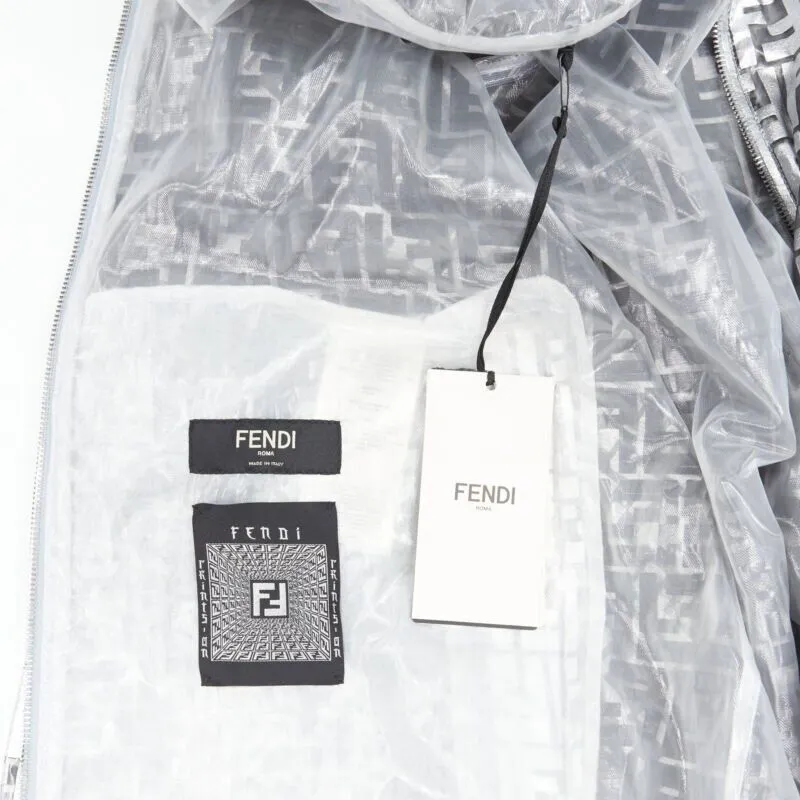 FENDI Nicki Minaj Prints On metallic silver FF Zucca monogram anorak coat L