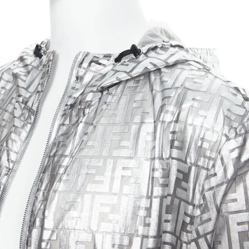 FENDI Nicki Minaj Prints On metallic silver FF Zucca monogram anorak coat L