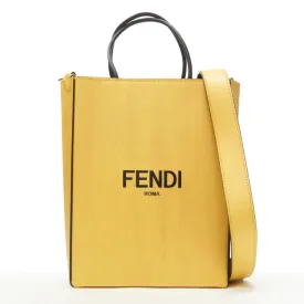 FENDI Pack Small Shopping yellow leather logo print crossbody tote bag