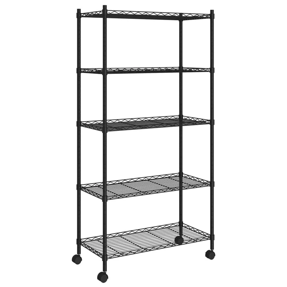 Garage Storage Shelf with Wheels - 5-Tier Black Iron