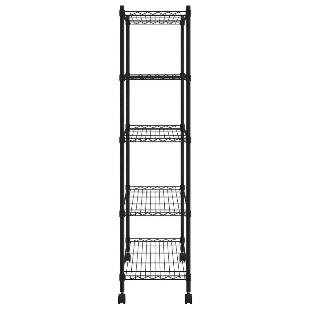 Garage Storage Shelf with Wheels - 5-Tier Black Iron