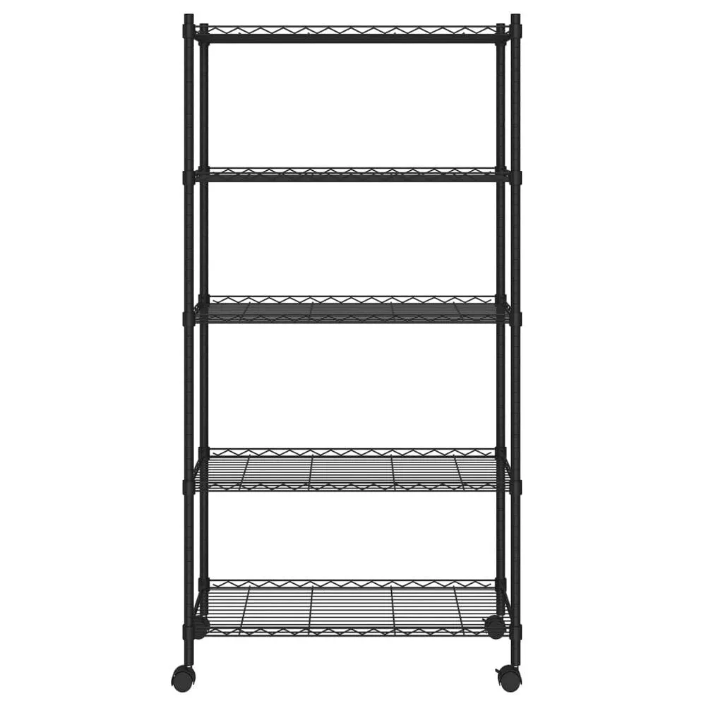 Garage Storage Shelf with Wheels - 5-Tier Black Iron