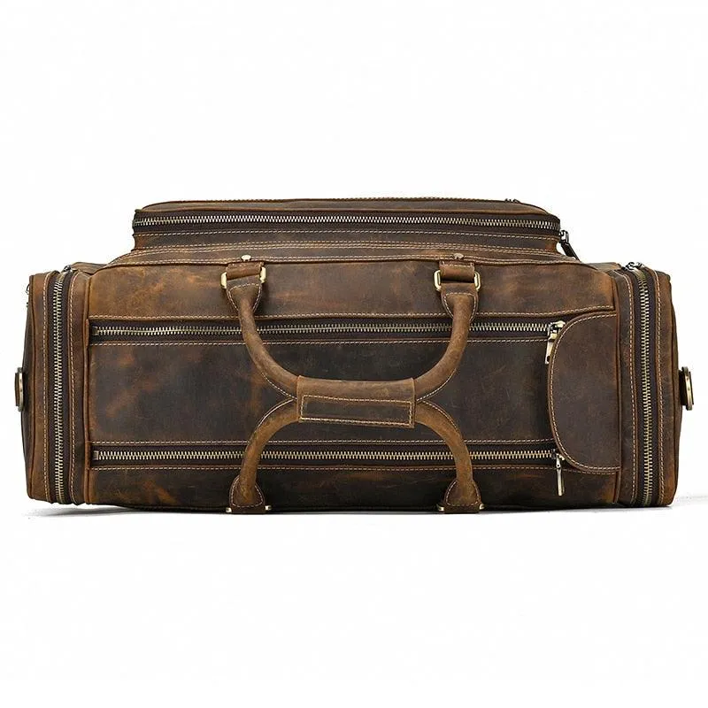 Genuine Leather Luggage Tote Bag Weekender Duffel Bag