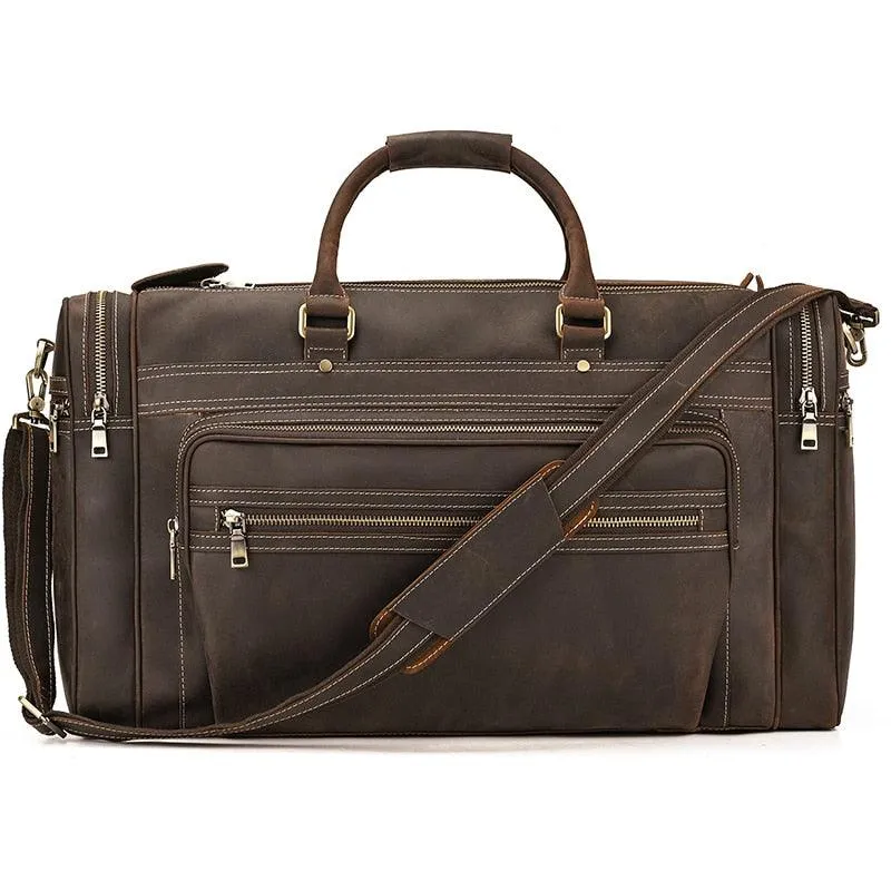 Genuine Leather Luggage Tote Bag Weekender Duffel Bag