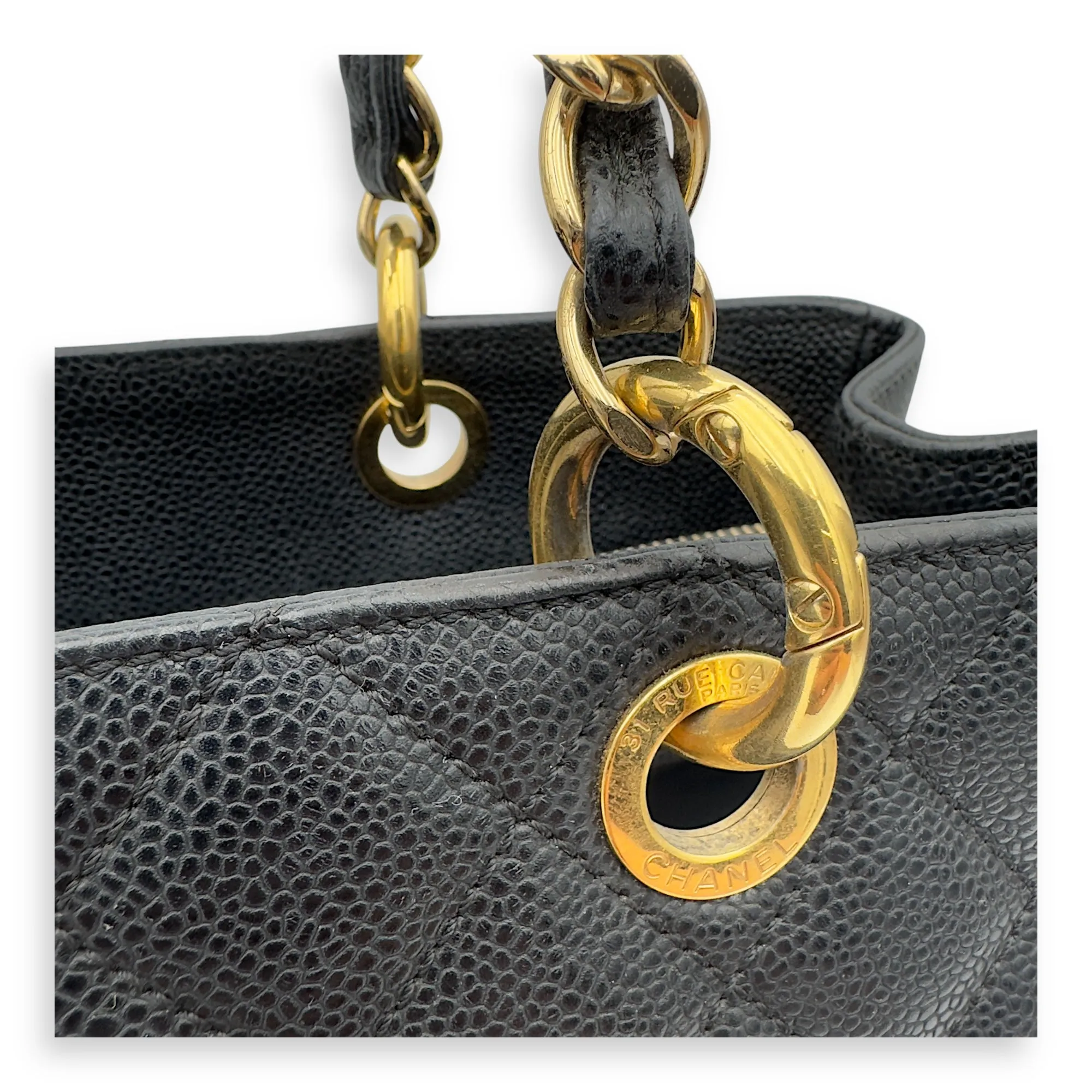 GST Tote Bag Black in Caviar Leather, Gold hardware