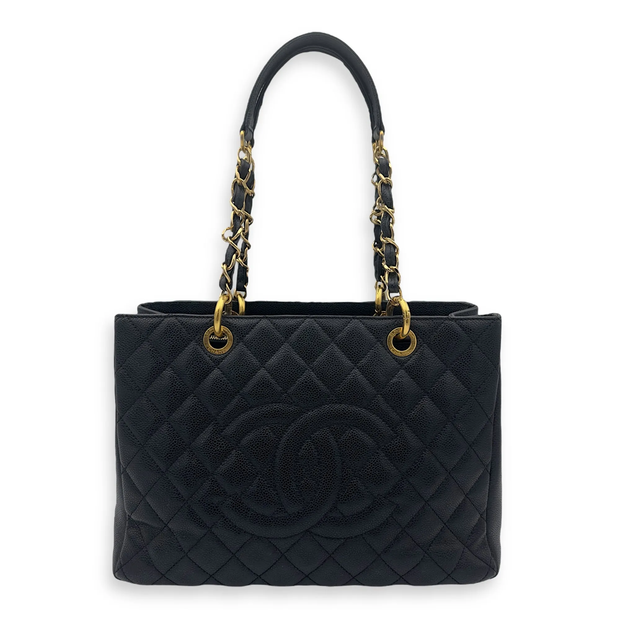 GST Tote Bag Black in Caviar Leather, Gold hardware