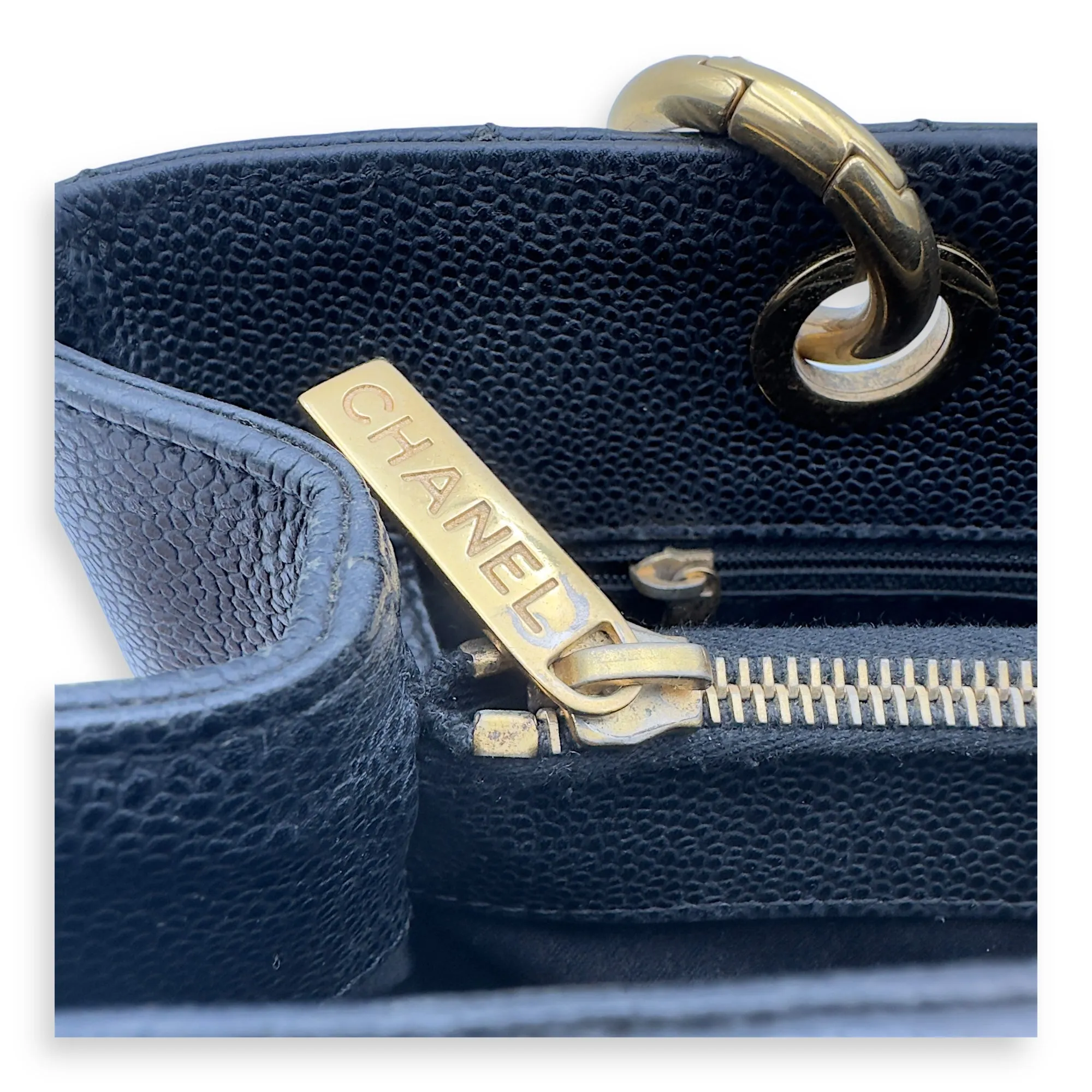 GST Tote Bag Black in Caviar Leather, Gold hardware