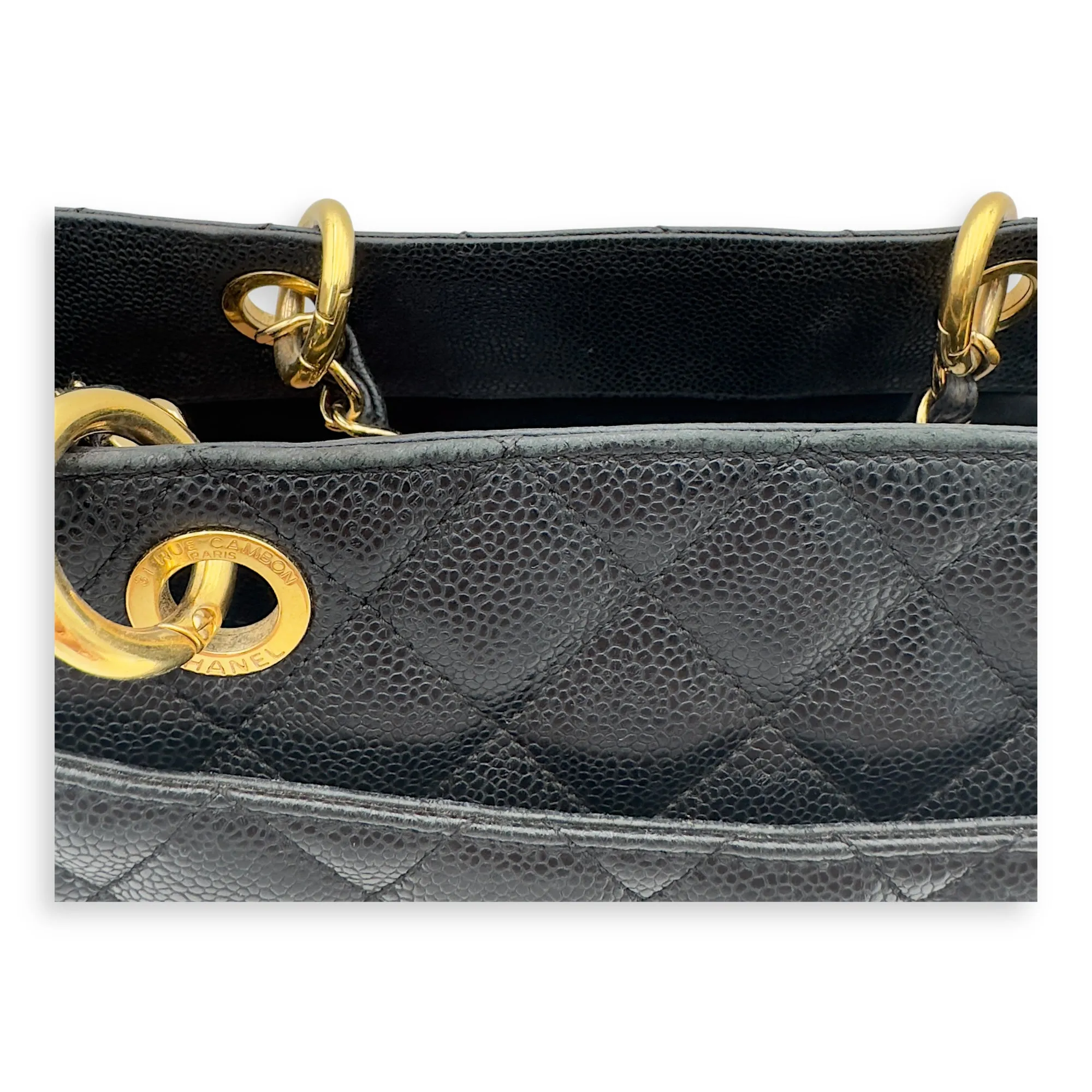 GST Tote Bag Black in Caviar Leather, Gold hardware