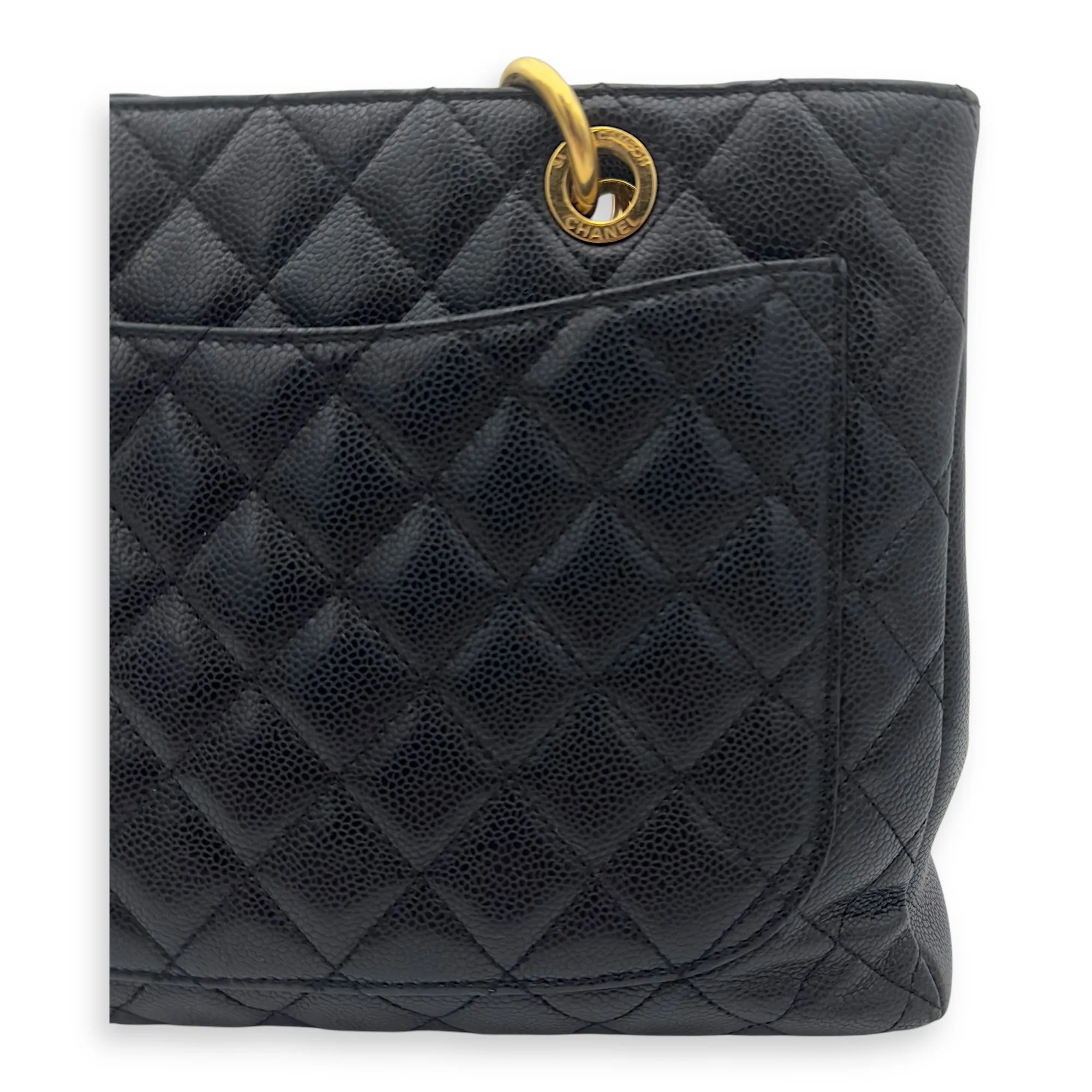 GST Tote Bag Black in Caviar Leather, Gold hardware