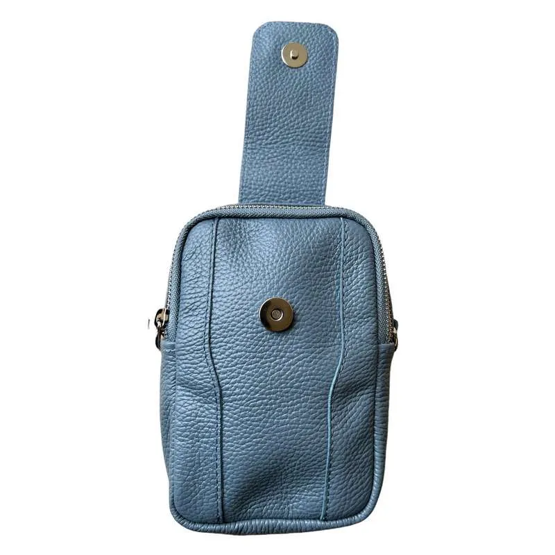 Italian Leather Cross-Body Camera Bag in Denim
