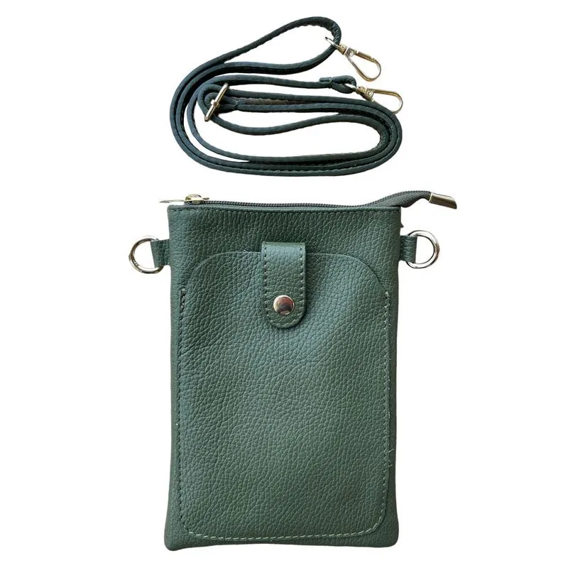 Italian Leather Crossbody Bag in Olive Green