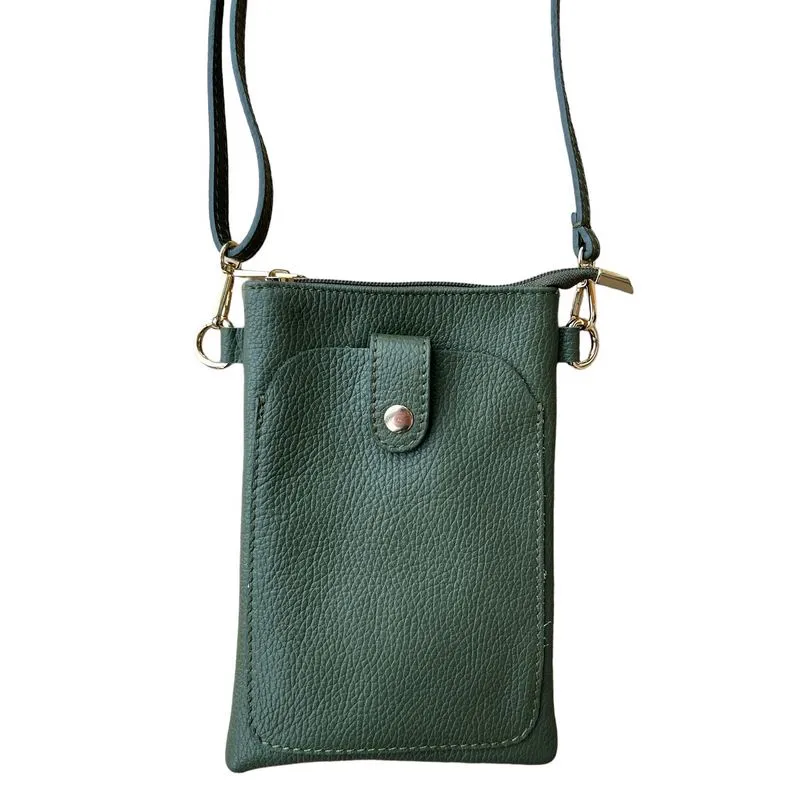 Italian Leather Crossbody Bag in Olive Green