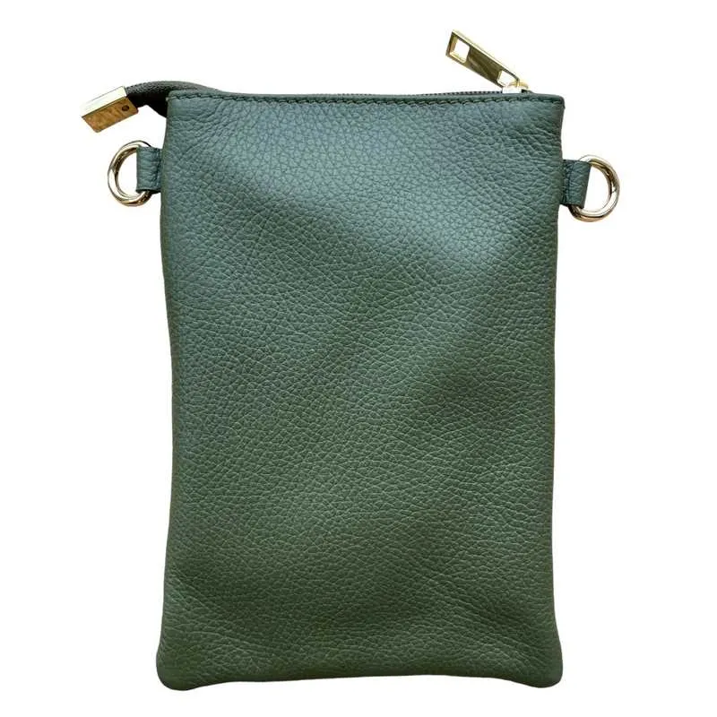 Italian Leather Crossbody Bag in Olive Green