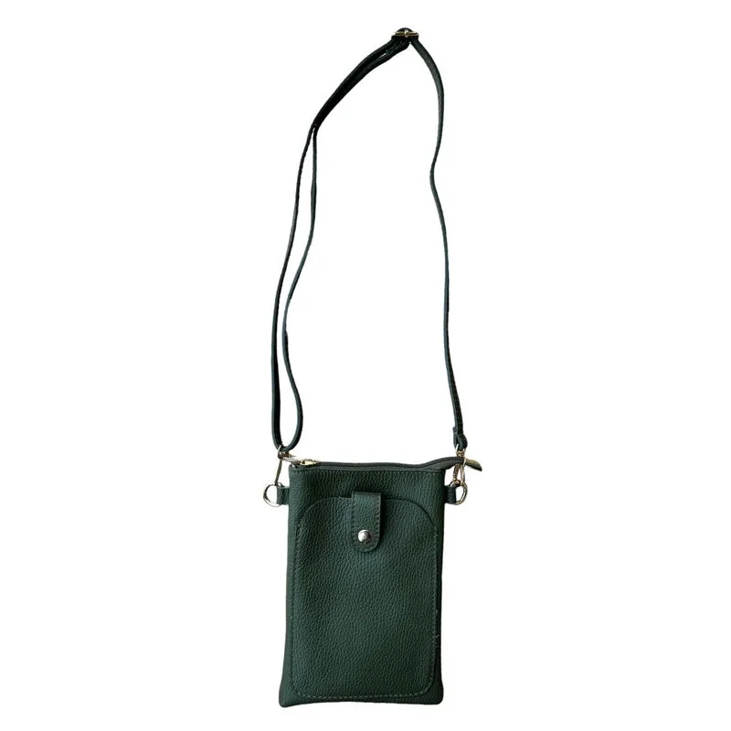 Italian Leather Crossbody Bag in Olive Green