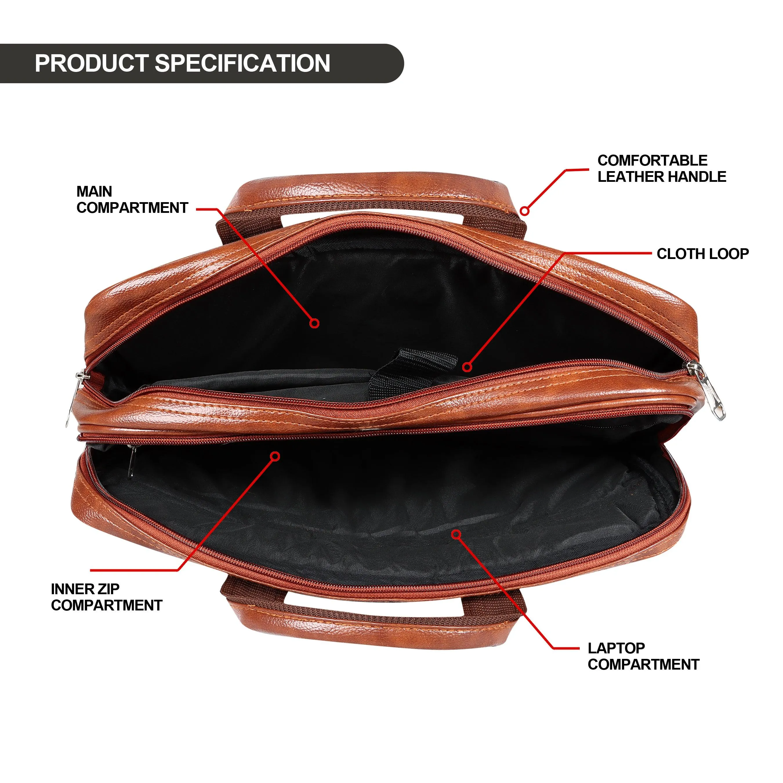 Jaxer Tan Leather Laptop Messenger Bag for Men - JXRMB013