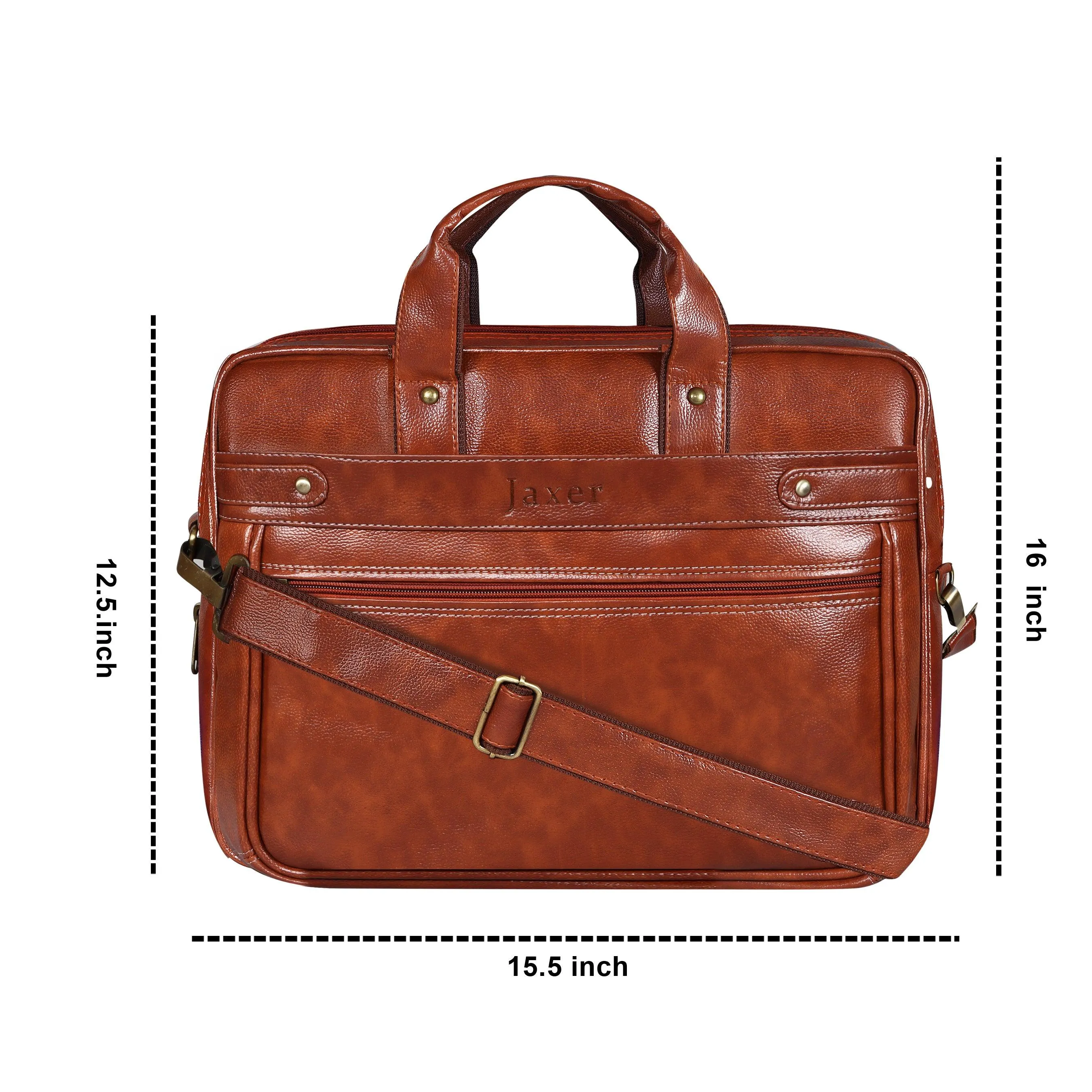 Jaxer Tan Leather Laptop Messenger Bag for Men - JXRMB013