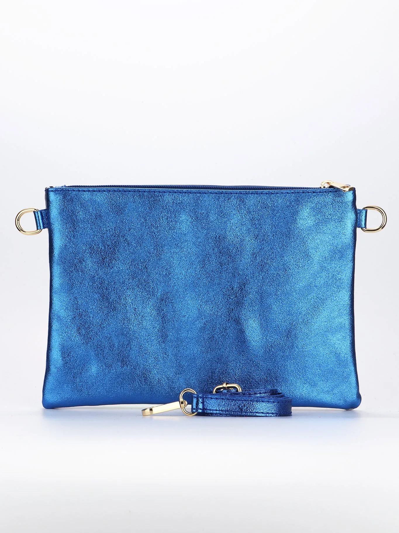 Jenna - Italian Leather Clutch Bag - Royal Blue, Metallic