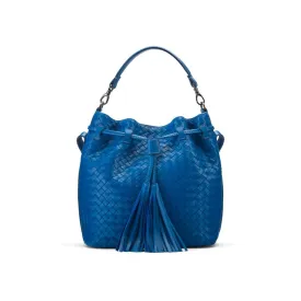 Kelly Woven Leather Bucket Bag - Cobalt