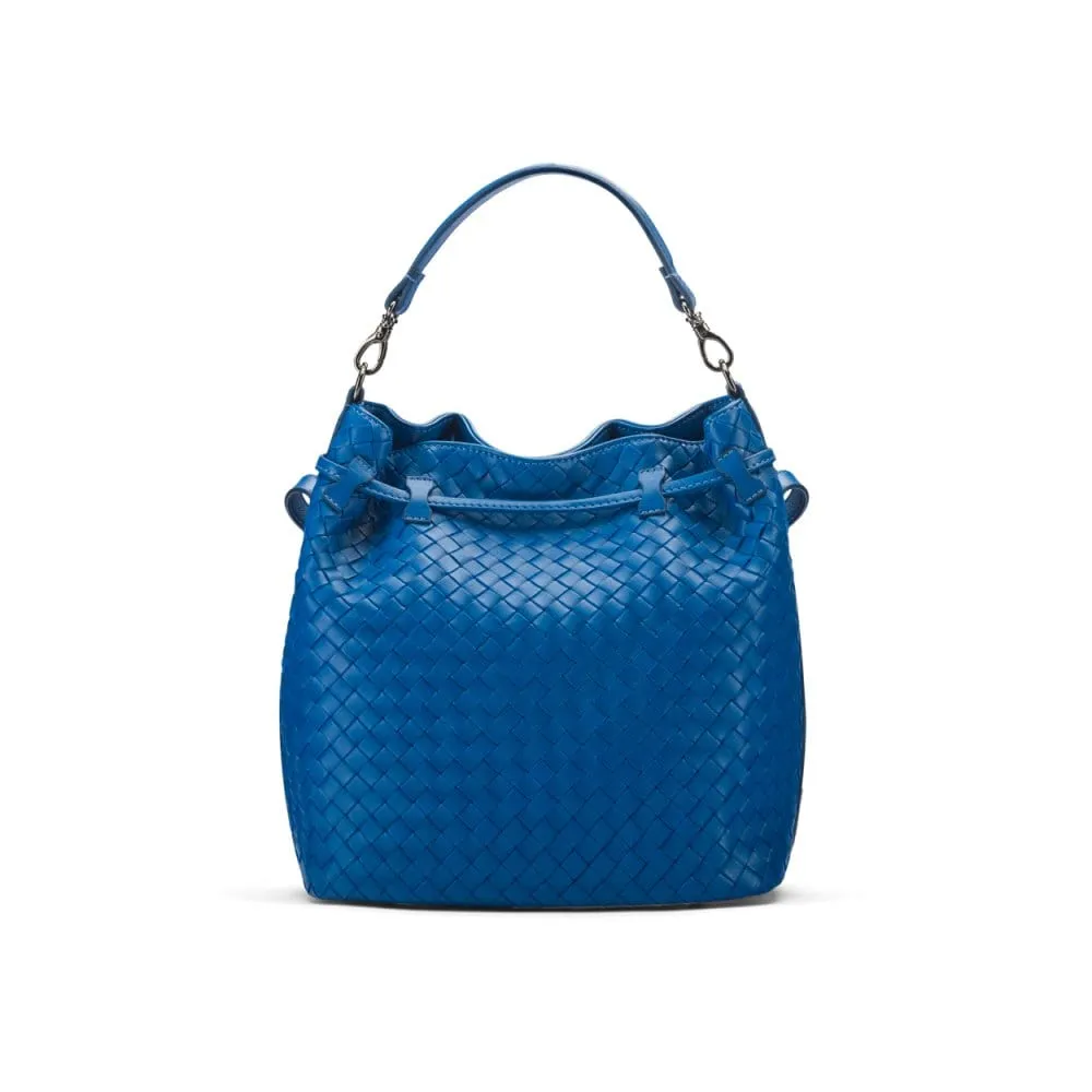 Kelly Woven Leather Bucket Bag - Cobalt