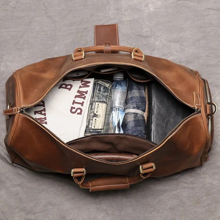 Leather Duffle Bag/Monogrammed Leather Weekender Bag/Leather Holdall/Overnight Bag For Men