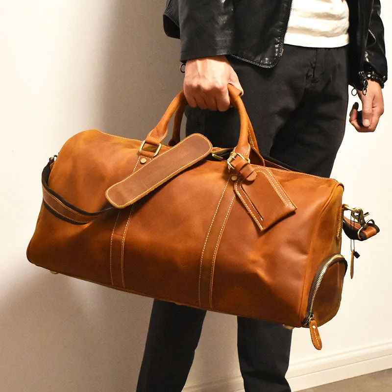 Leather Duffle Bag/Monogrammed Leather Weekender Bag/Leather Holdall/Overnight Bag For Men