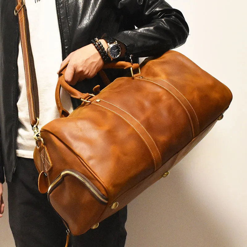 Leather Duffle Bag/Monogrammed Leather Weekender Bag/Leather Holdall/Overnight Bag For Men