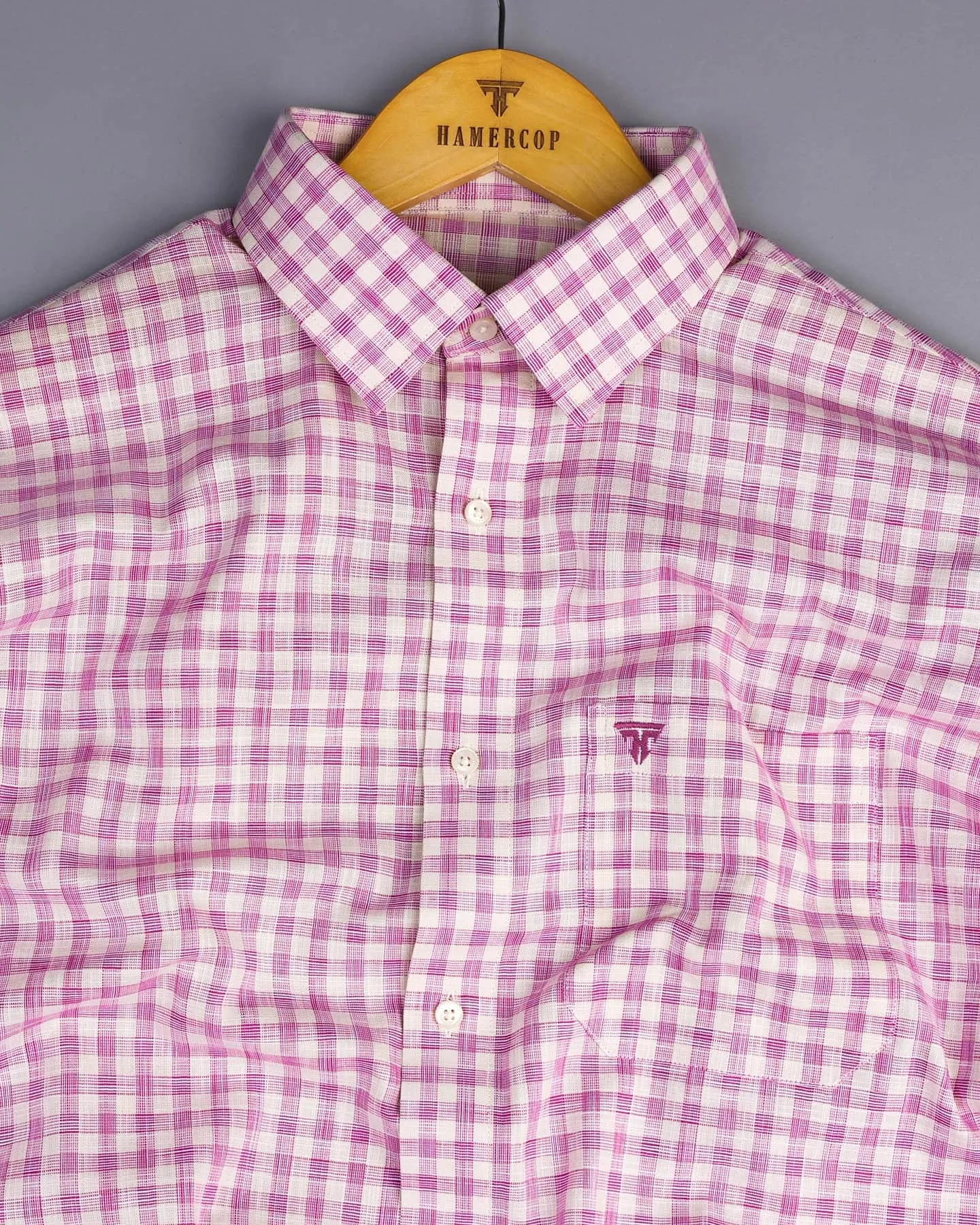 Merton Pink Check Amsler Linen Formal Cotton Shirt