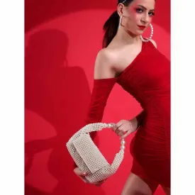 Modarta By Kamakshi White Ladies Pearls Hand Bag for Women