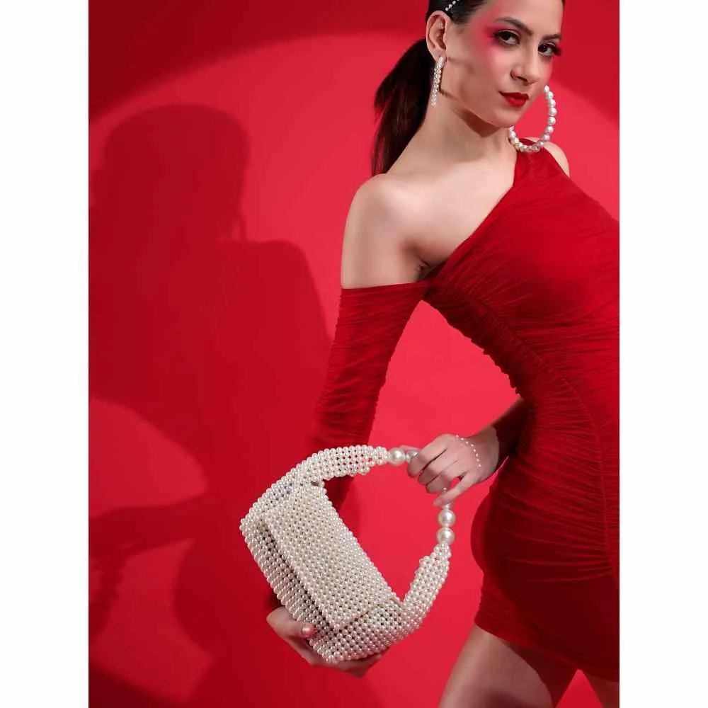 Modarta By Kamakshi White Ladies Pearls Hand Bag for Women