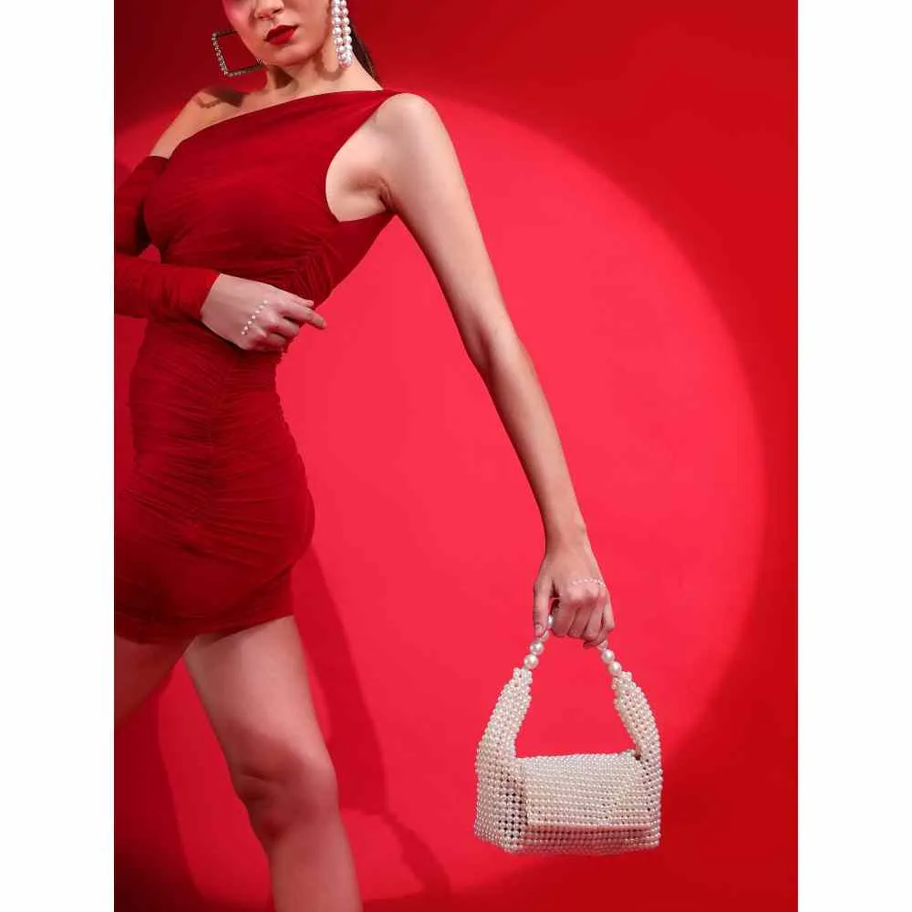 Modarta By Kamakshi White Ladies Purse Pearls Handbag for Women
