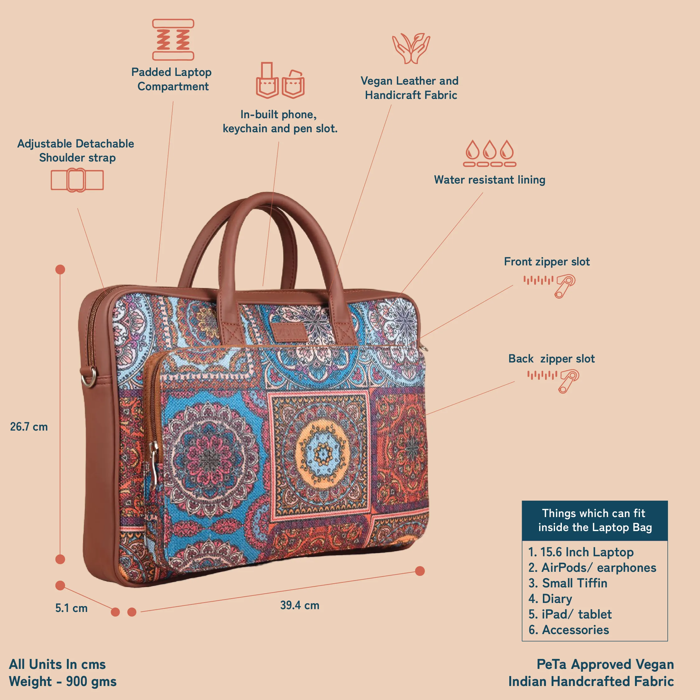 Multicolor Mandala Print Laptop Bag