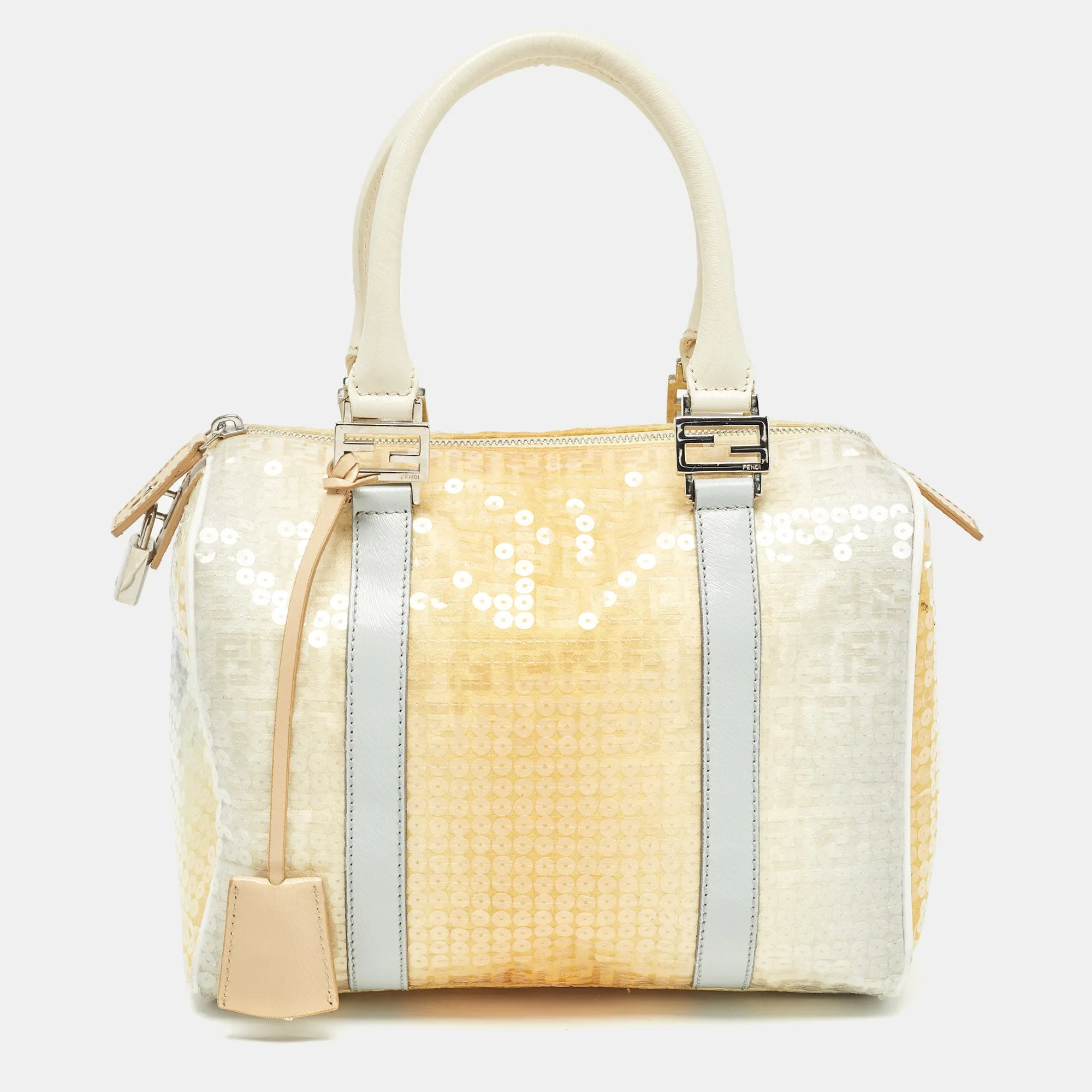Ombre Yellow Zucchino Fabric and Leather Small Forever Bauletto Bag