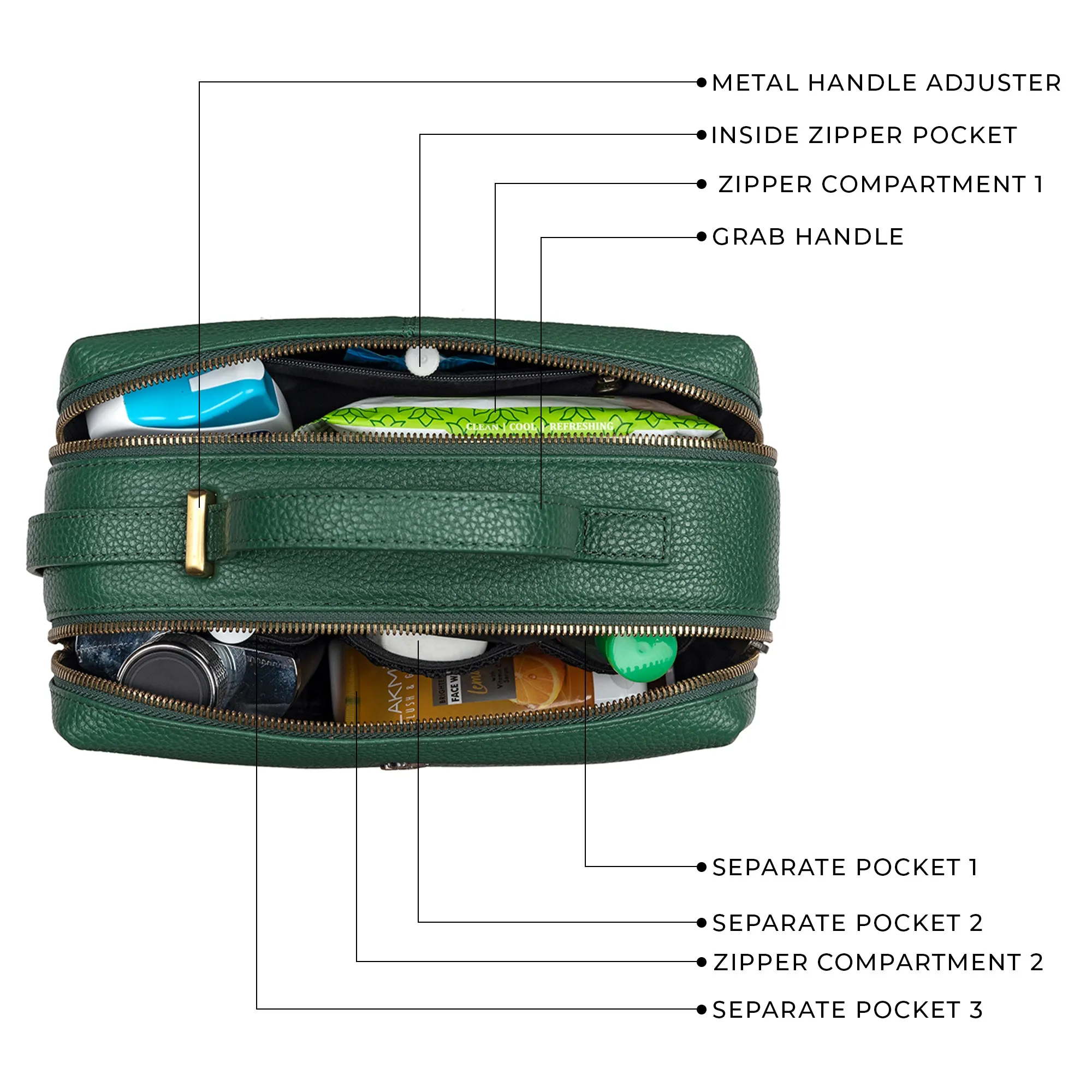 Richard's Genuine Leather Makeup Bag for Women | Makeup Organizer Bag | Cosmetic bag for Travel | Color: Green