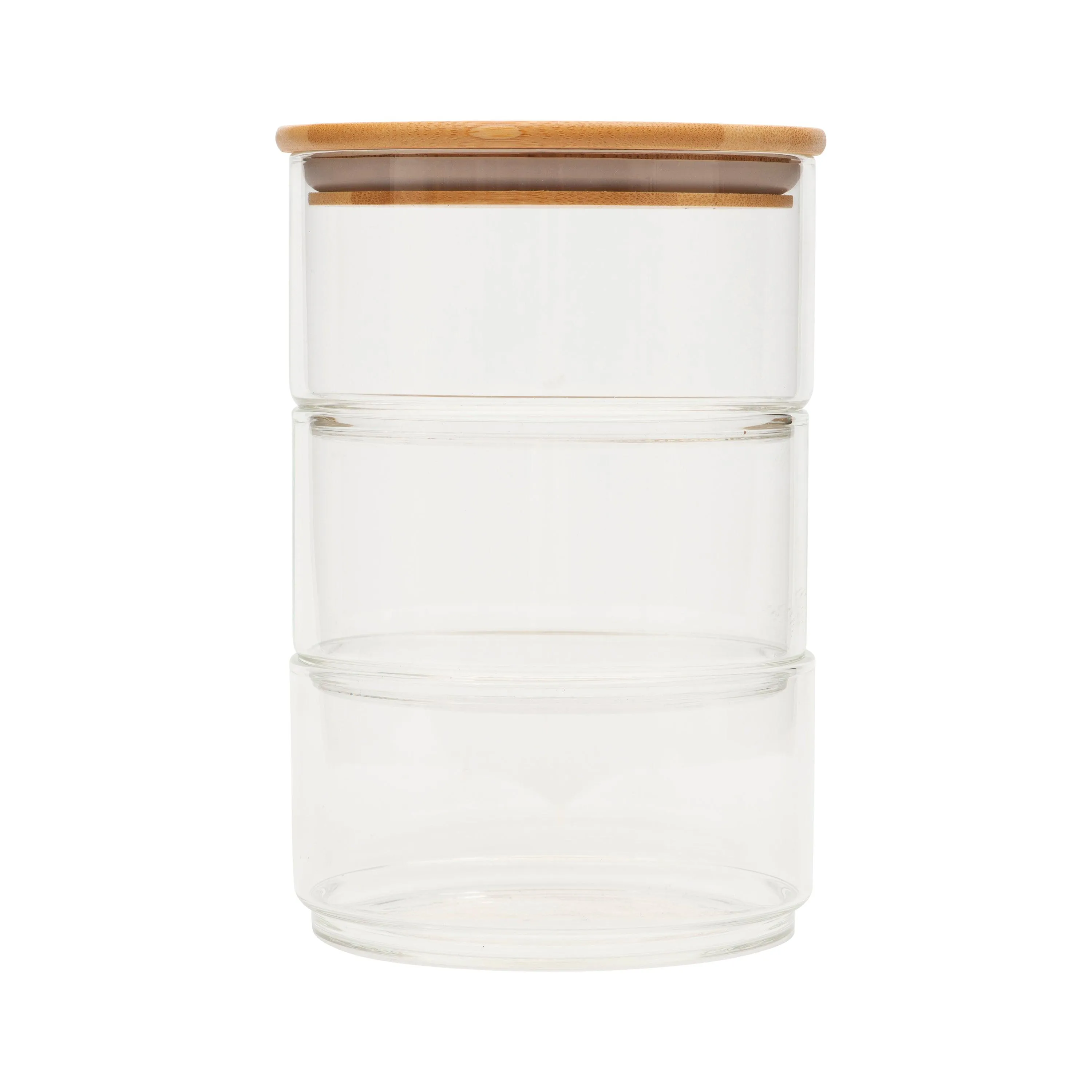 Round Stackable Bamboo Glass Jar Large Pack x 3