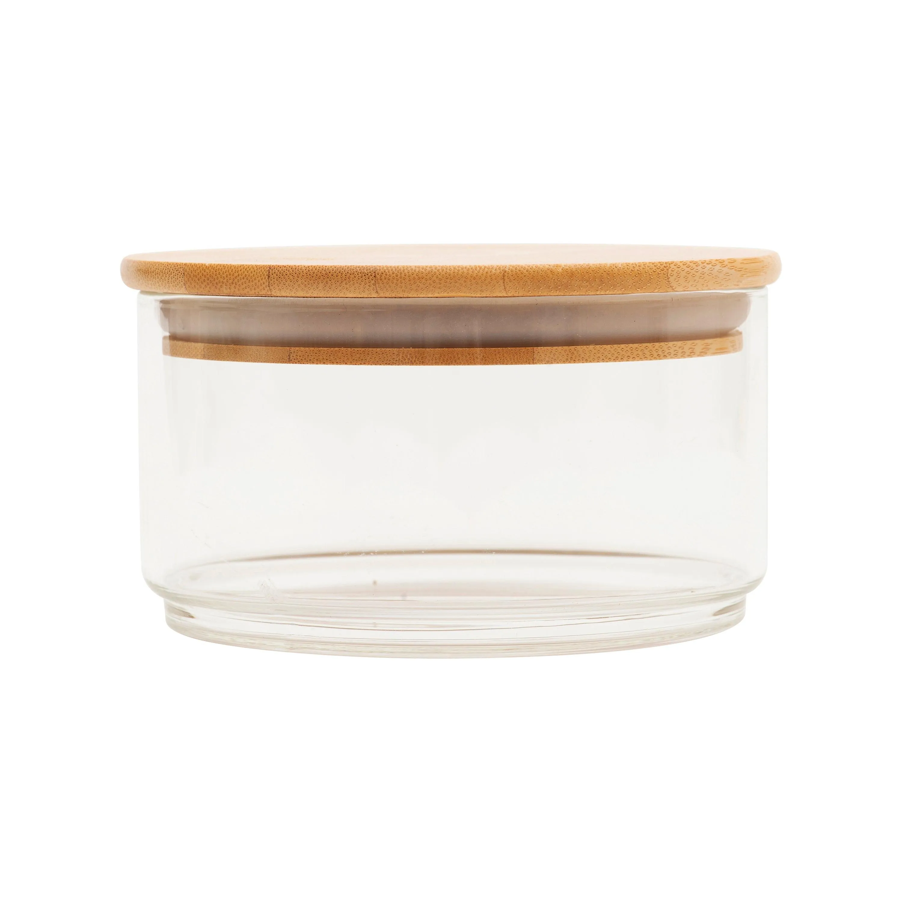 Round Stackable Bamboo Glass Jar Large Pack x 3