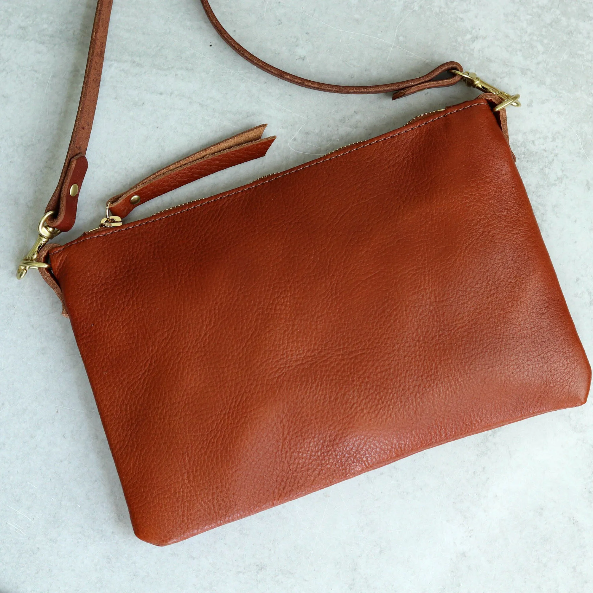 Small Leather Crossbody Clutch Bag - Cognac