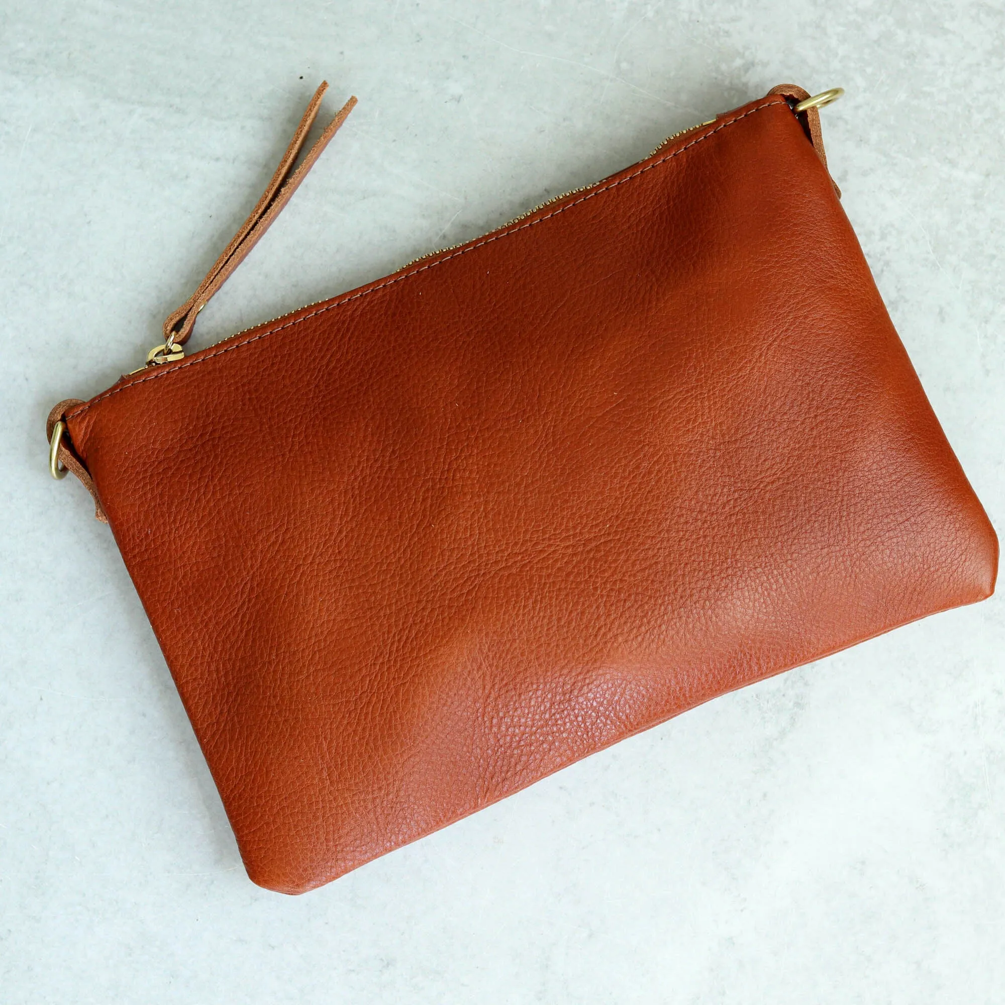 Small Leather Crossbody Clutch Bag - Cognac