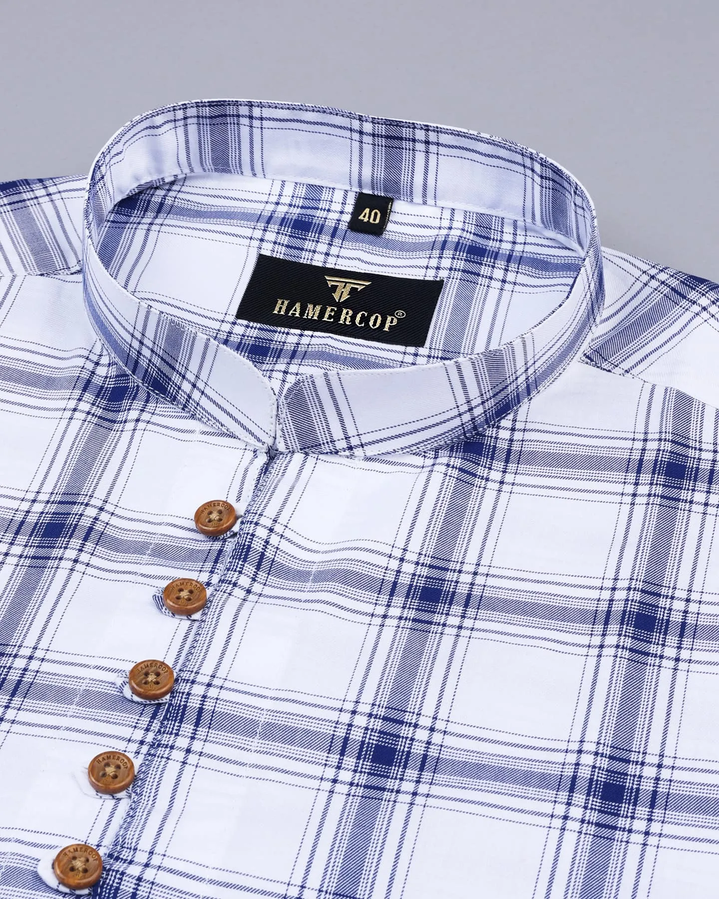 Sparko White With Blue Twill Check Cotton Shirt Style Kurta