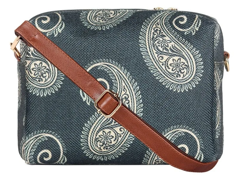 THE CLOWNFISH Isla Printed Handicraft Fabric Crossbody Sling bag for Women Casual Party Bag Purse with Adjustable Shoulder Strap for Ladies College Girls (Multicolour-Triangle Design)