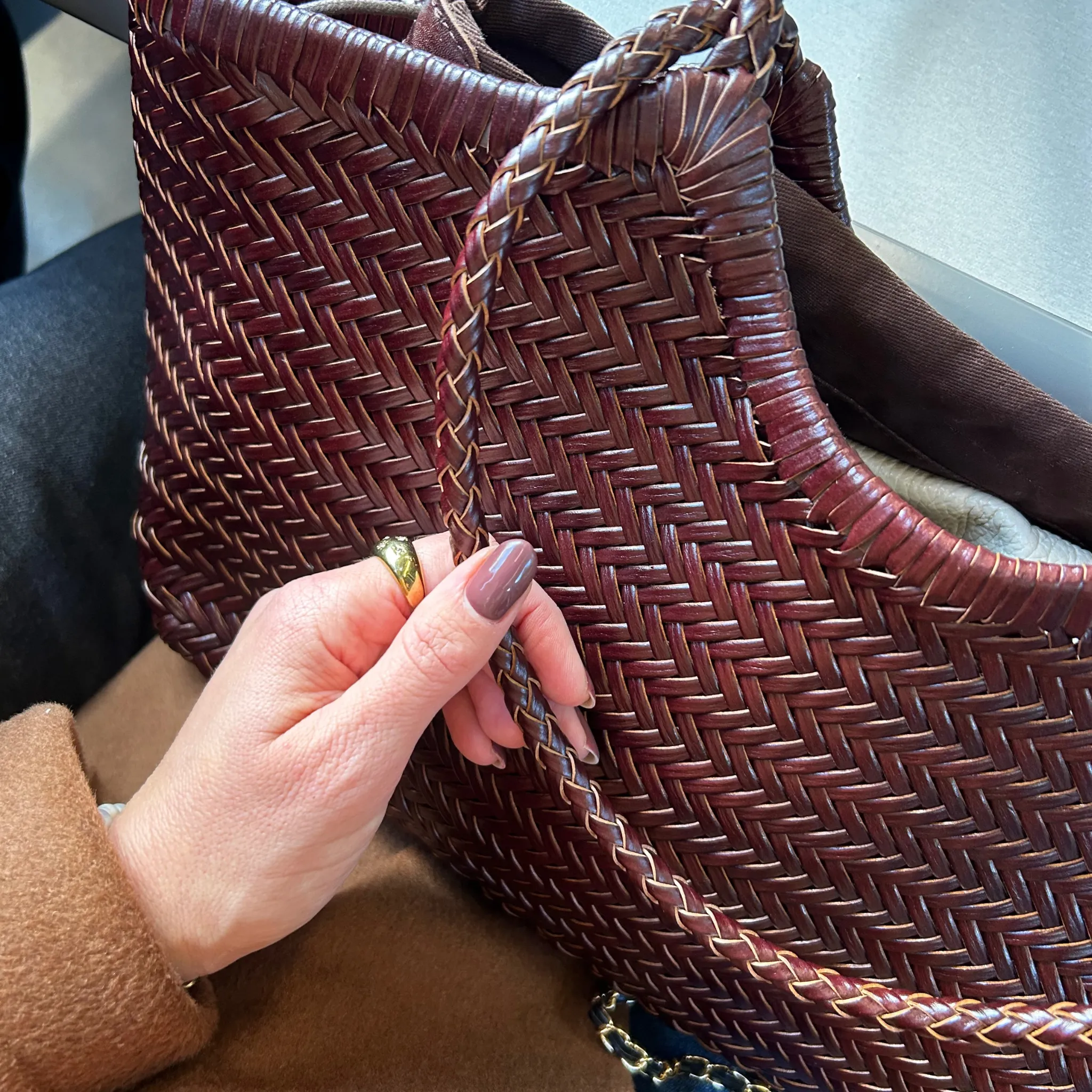 The Large Woven Leather Basket