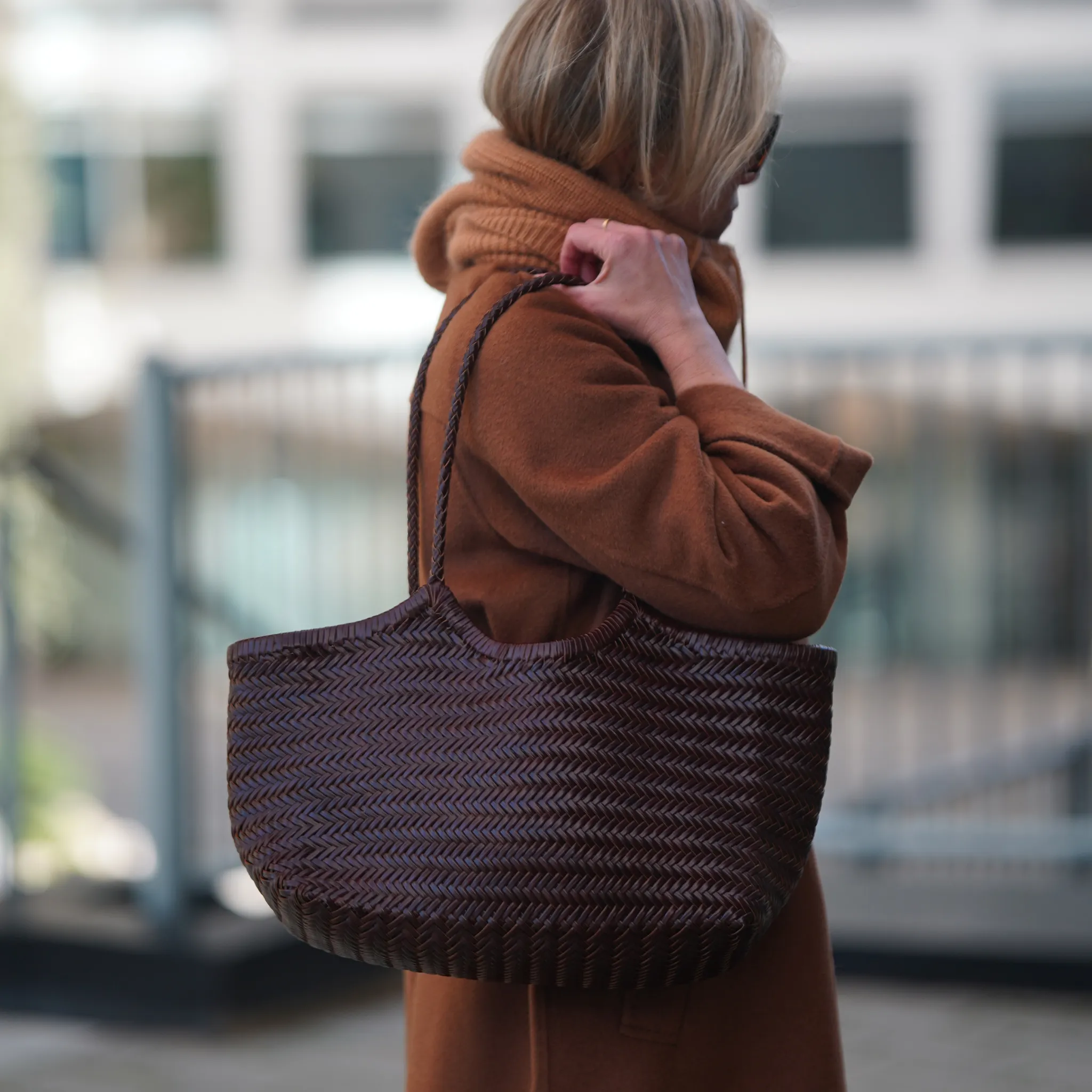 The Large Woven Leather Basket