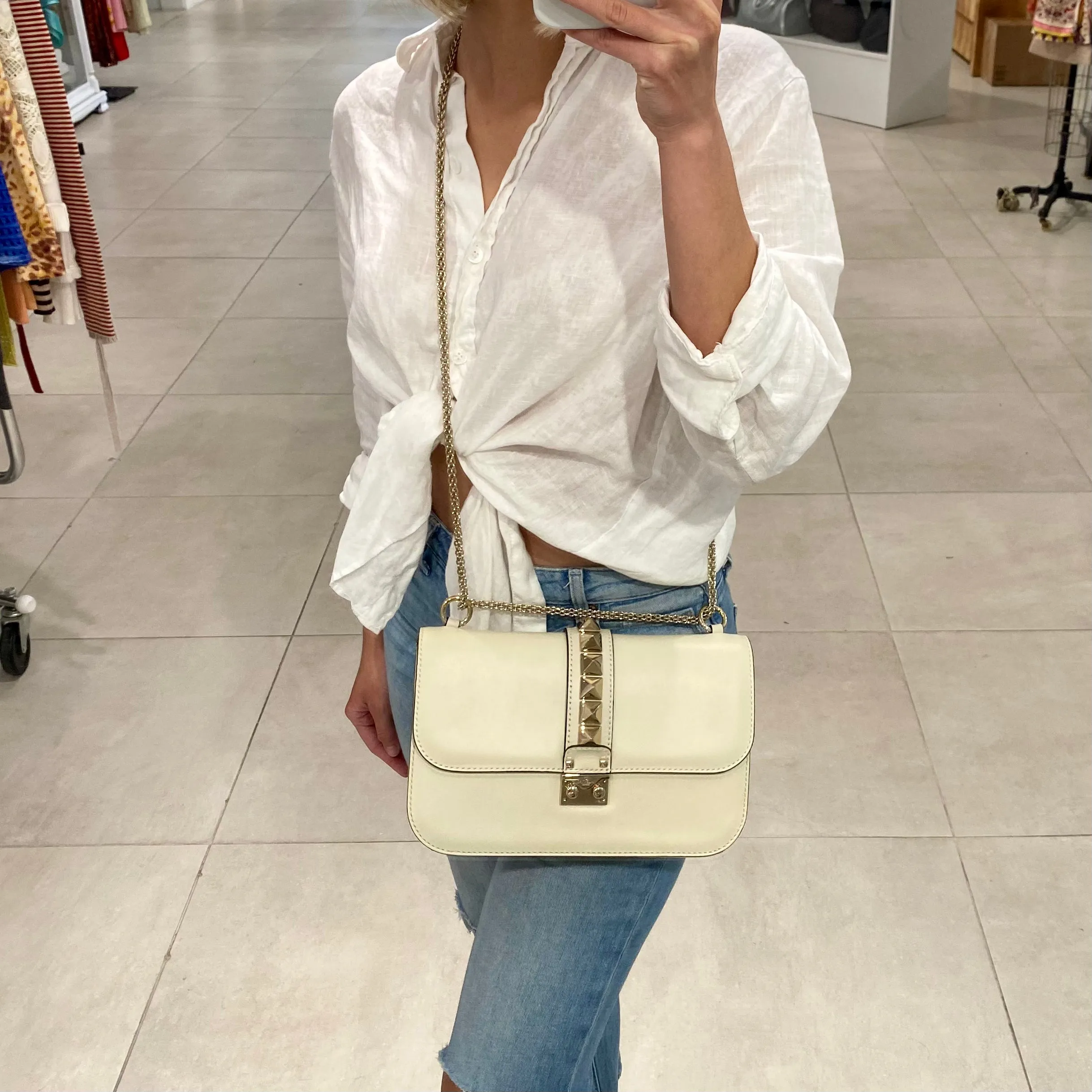 Valentino Cream Glam Lock Flap Bag